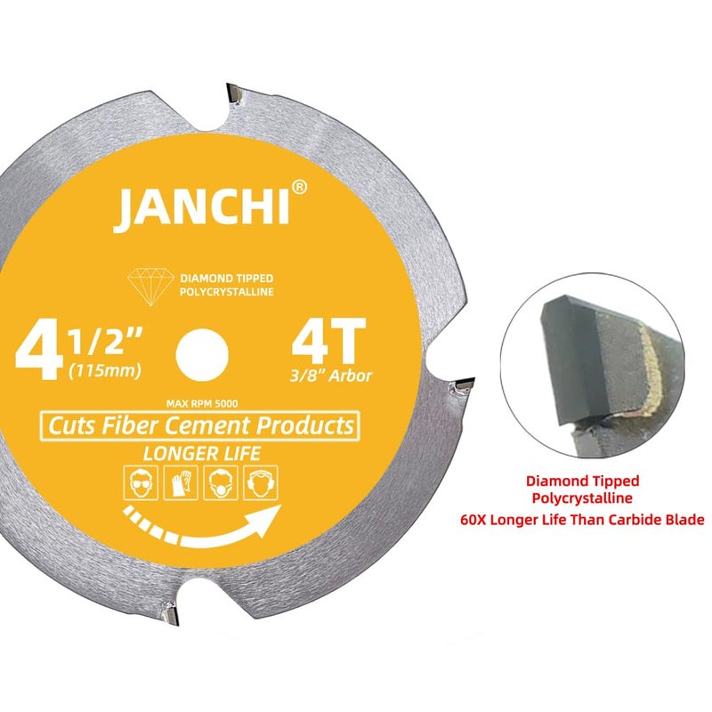 Jianchi 4-1/2 Inch 4T PCD Tip Hardie Fiber Cement Circular Saw Blade with 3/8-Inch Arbor, Polycrystalline Diamond Tipped Teeth Saw Blade for Laminate Flooring - Image 2